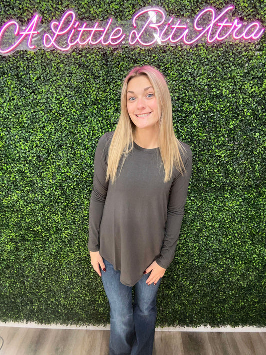 ASH GREY MICROFIBER ROUND HEM LONG SLEEVE