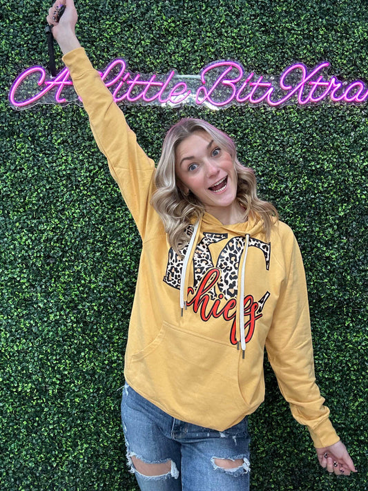 KC Chiefs Mustard/Leopard Hoodie