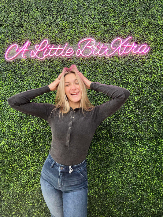 WASHED BLACK HENLEY BODYSUIT