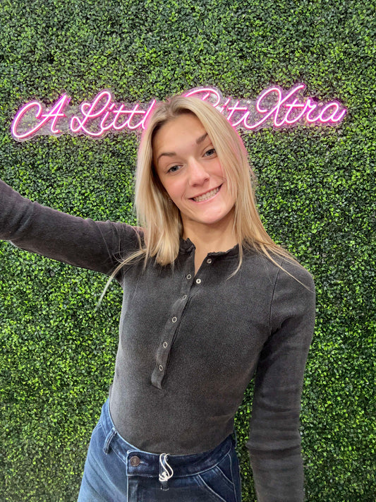 WASHED BLACK HENLEY BODYSUIT