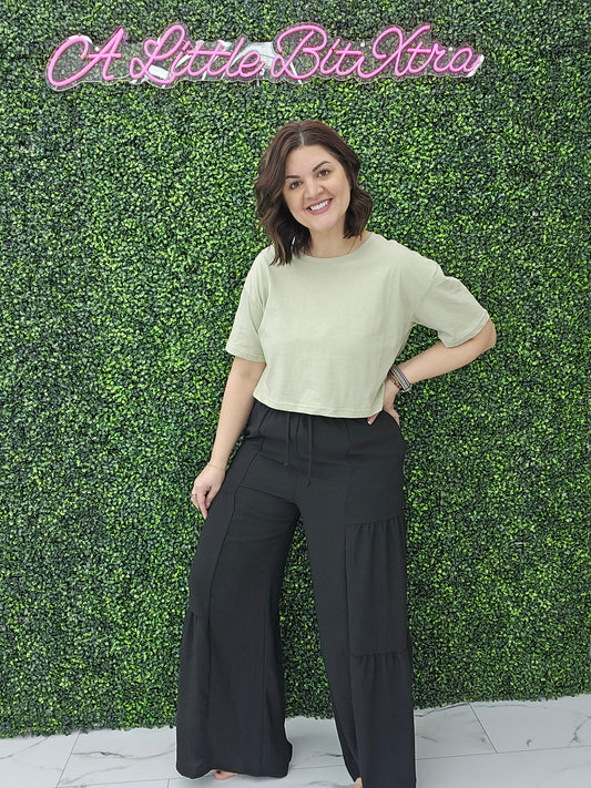 Crew Neck Oversized Crop Tee Sage Green