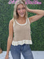 Tan/White Ruffle Tank