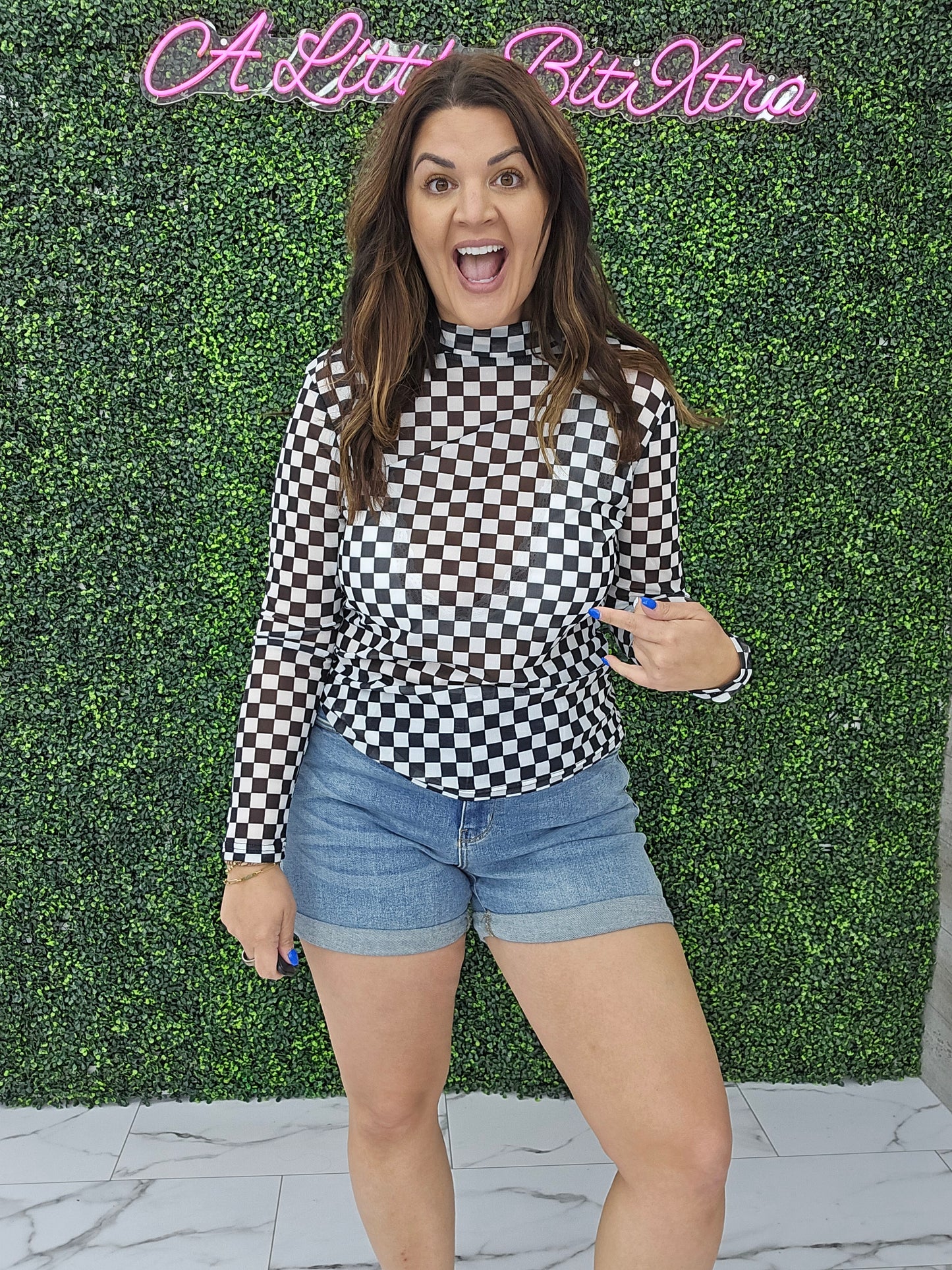 Black Checkered Mesh Top