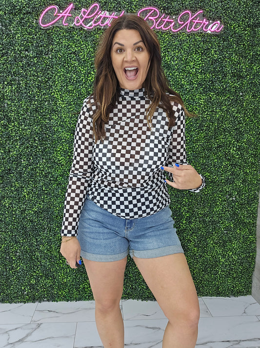 Black Checkered Mesh Top