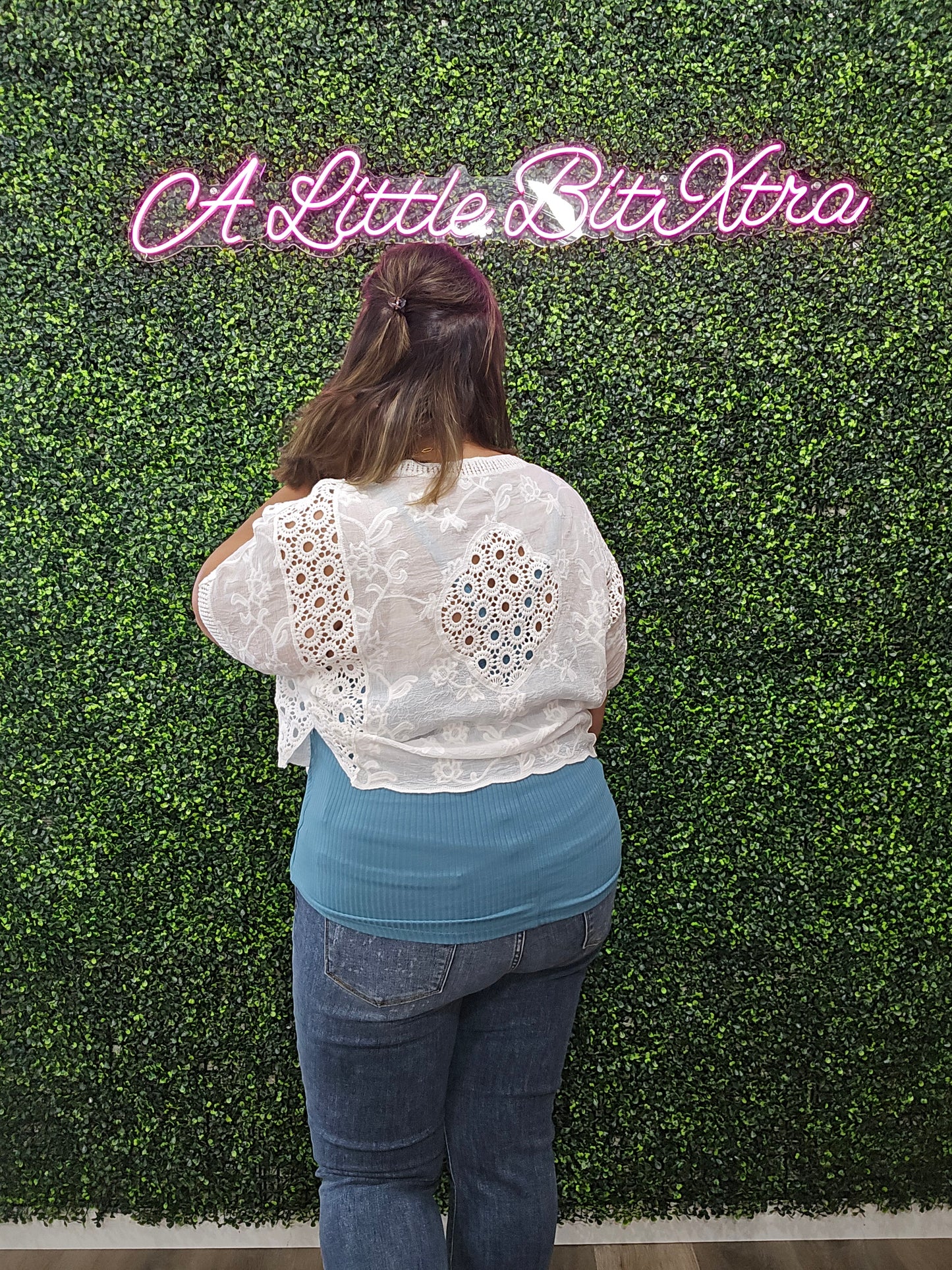 White Lace Open Front Cardigan with Batwing Sleeves