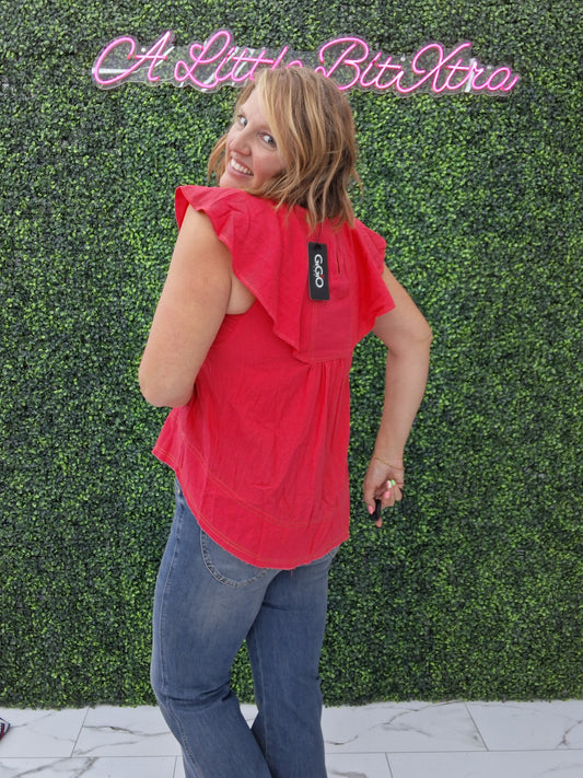 Linen Top Ruffle Collar Coral