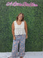 Floral Denim With Ruffles Wide Leg Pants