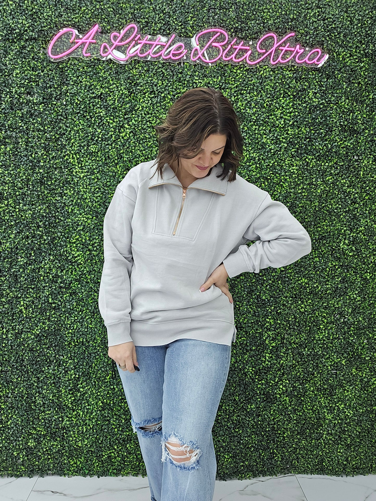 Isabella Half Zip Pullover Spring: Gray