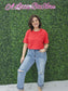 Crew Neck Oversized Crop Tee Red