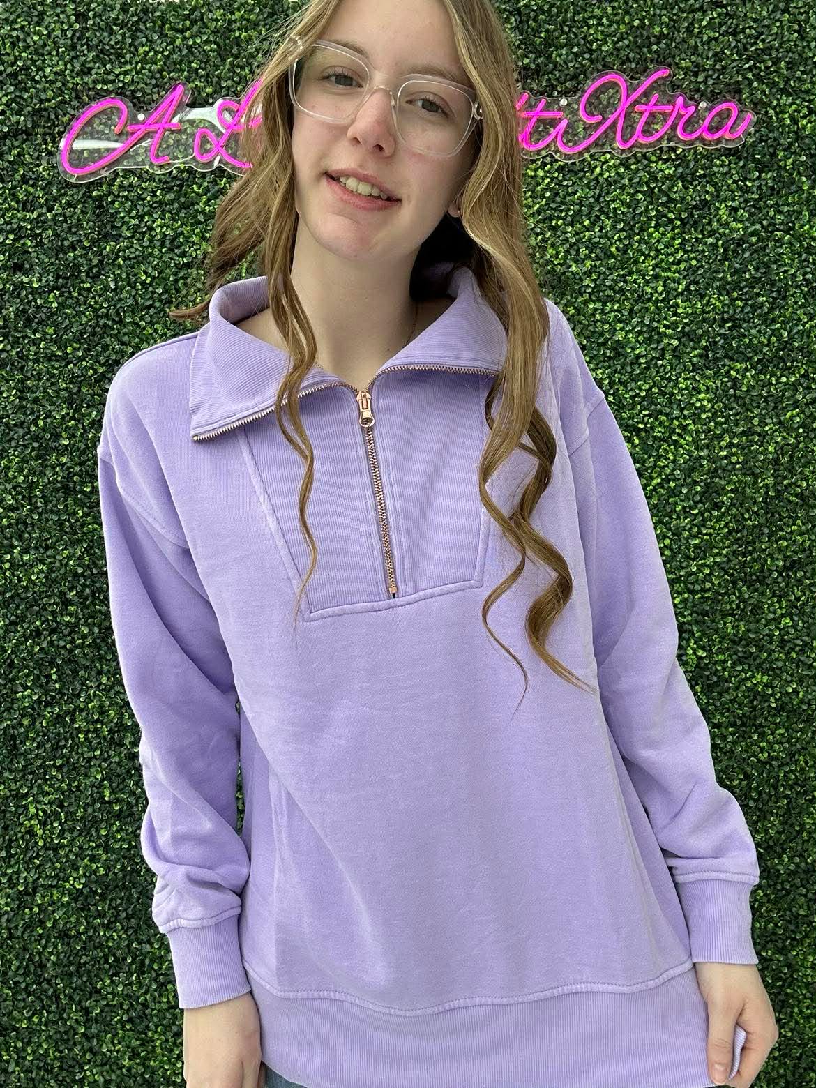 Isabella Half Zip Pullover Spring: Lilac
