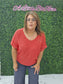 BOXY CHUNKY KNIT SHORT SLEEVE SWEATER RUBY