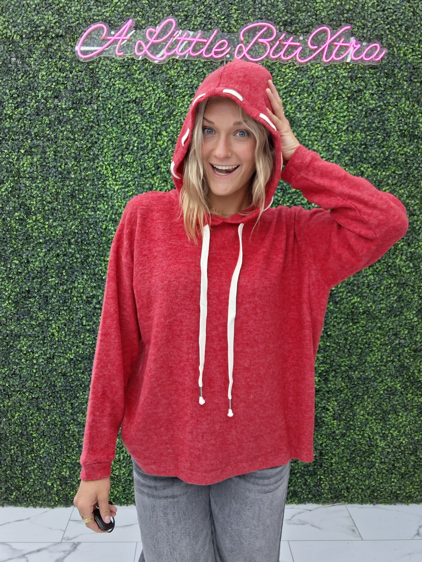 Dark Red Drawstring Hoodie