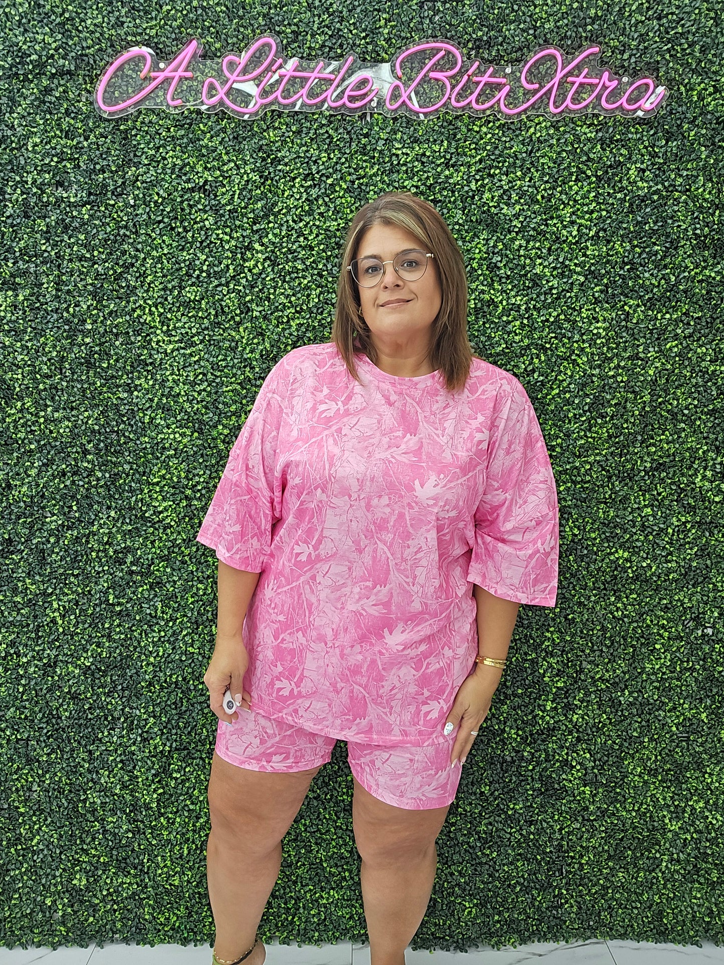 Pink Camo Biker Short Set