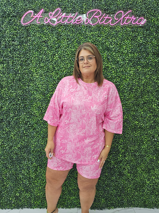 Pink Camo Biker Short Set