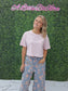 Floral Denim With Ruffles Wide Leg Pants