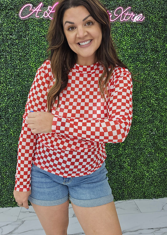 Red Checkered Mesh Top