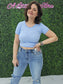 Crew Neck Stripe Seamless Rib Tee Blue