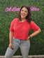 Short Sleeve Oversize Crop Cotton Knit Tee RED