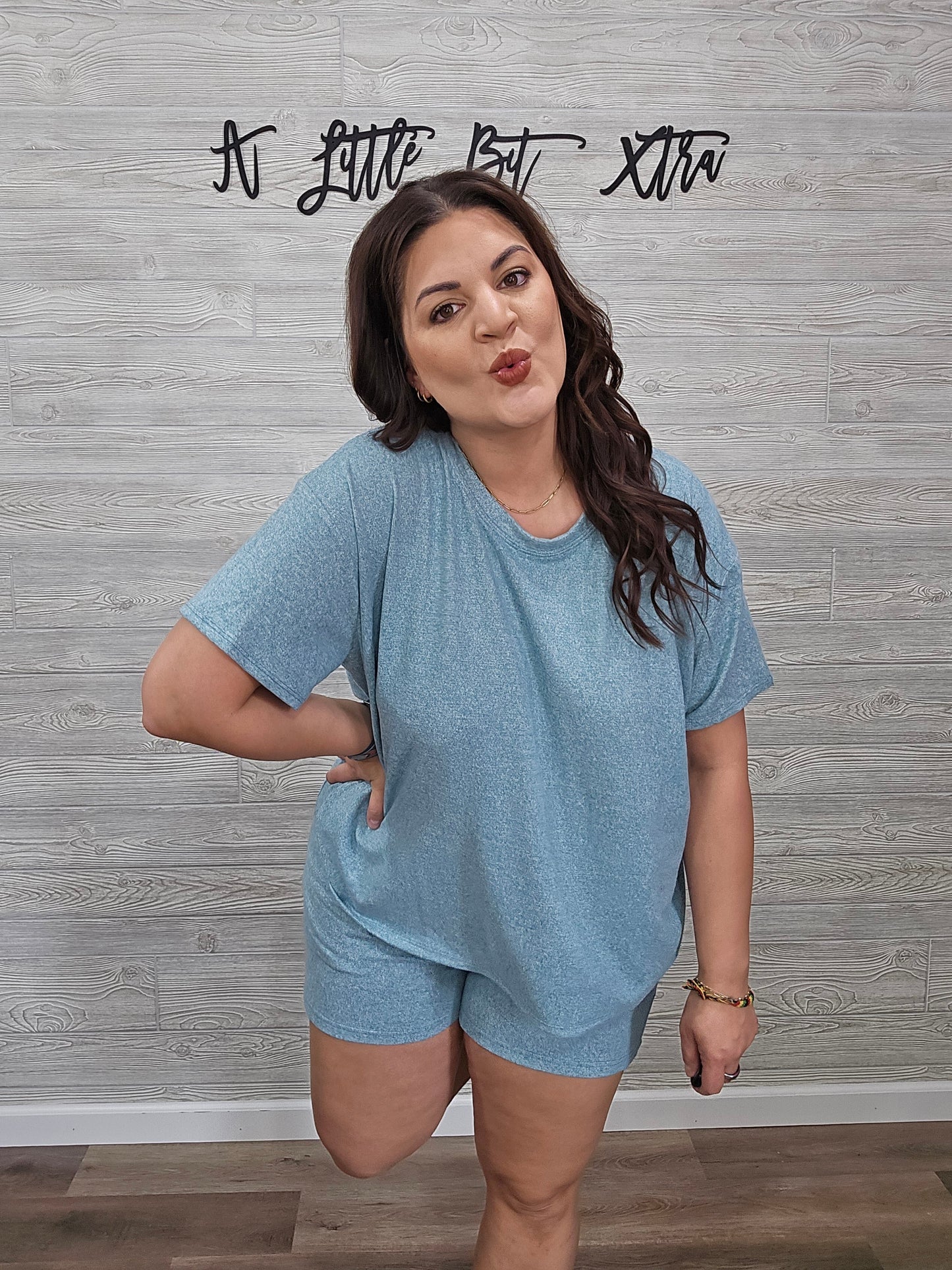 Dusty Teal Soft Melange Hacci Set