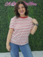Short Sleeve Stripe Oversized Tee Red