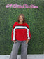 SPORTY COLORBLOCK PULLOVER SWEATSHIRT: RED/BLACK