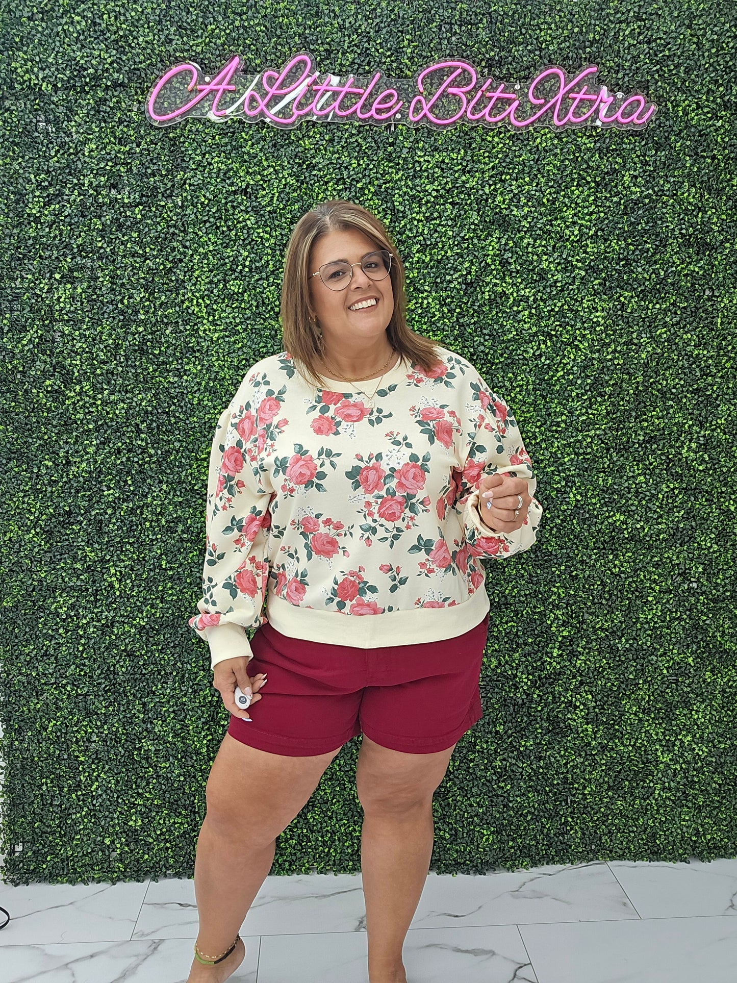 Rose Terry Balloon Sleeve Pull Over Top