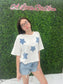 White Cropped Denim Star Tee