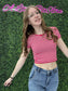 Crew Neck Stripe Seamless Rib Tee Magenta