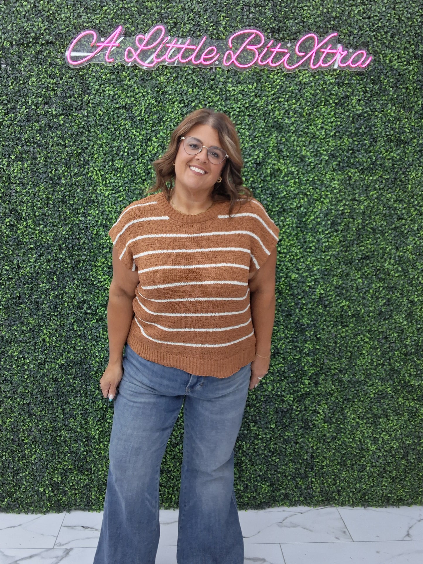 Brown/White Striped Top