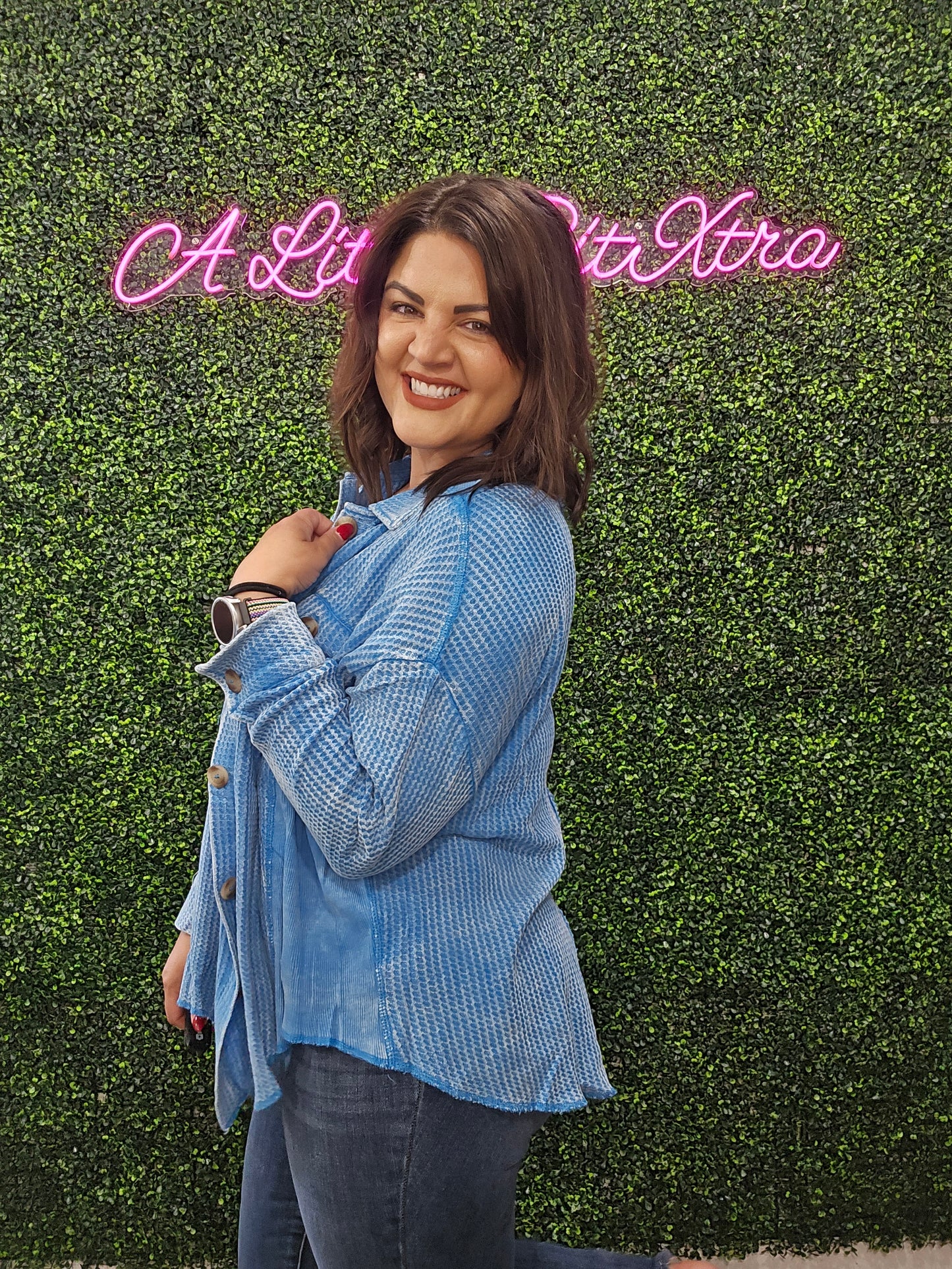 DEEP SKY ACID WASH WAFFLE SHACKET