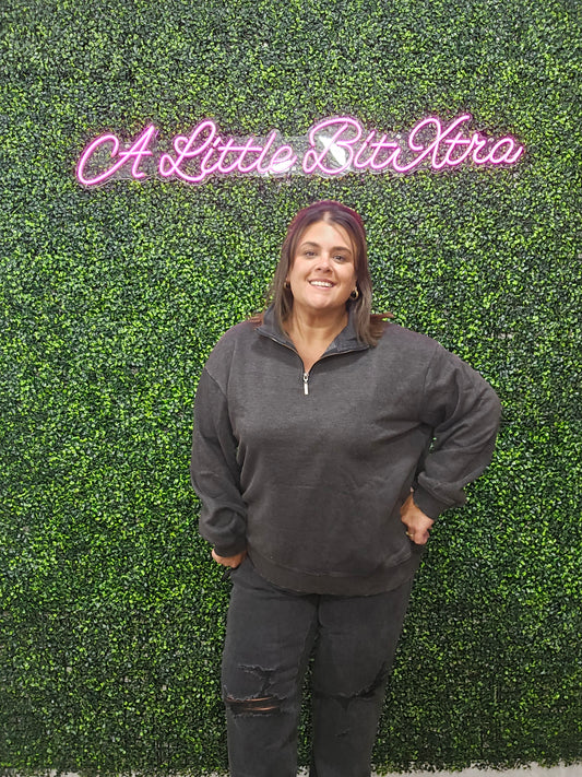 Black Acid Wash Half Zip Pullover