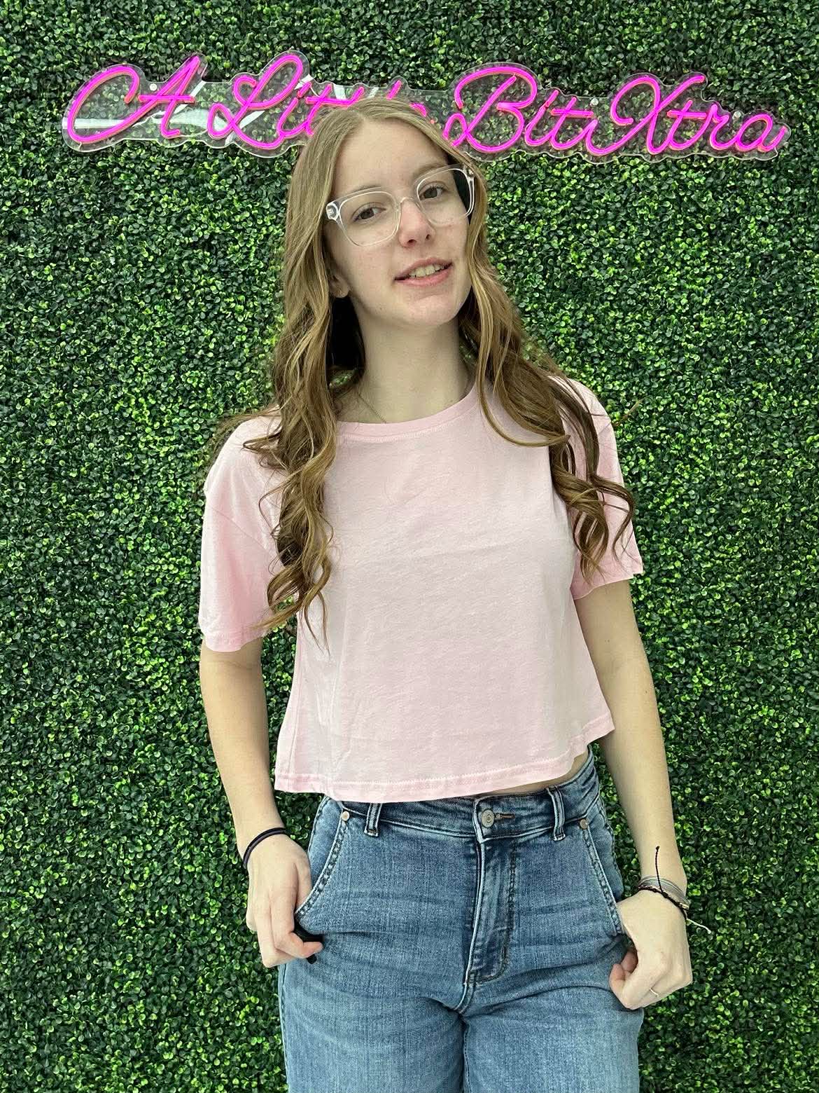 Crew Neck Oversized Crop Tee Pink
