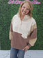 Brown Color Block Button Sweatshirt