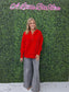 Fleece Half Snap Button Hoodie- Ruby