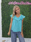 Linen Top Ruffle Collar Turquoise