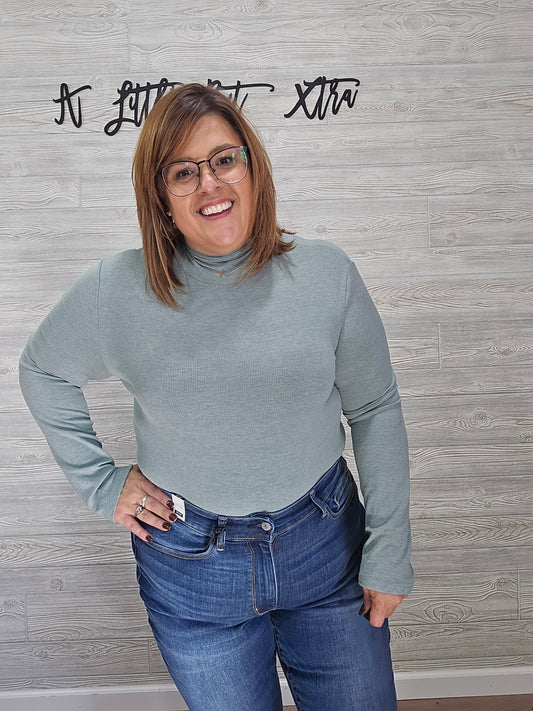 SAGE RIBBED TURTLENECK BODYSUIT
