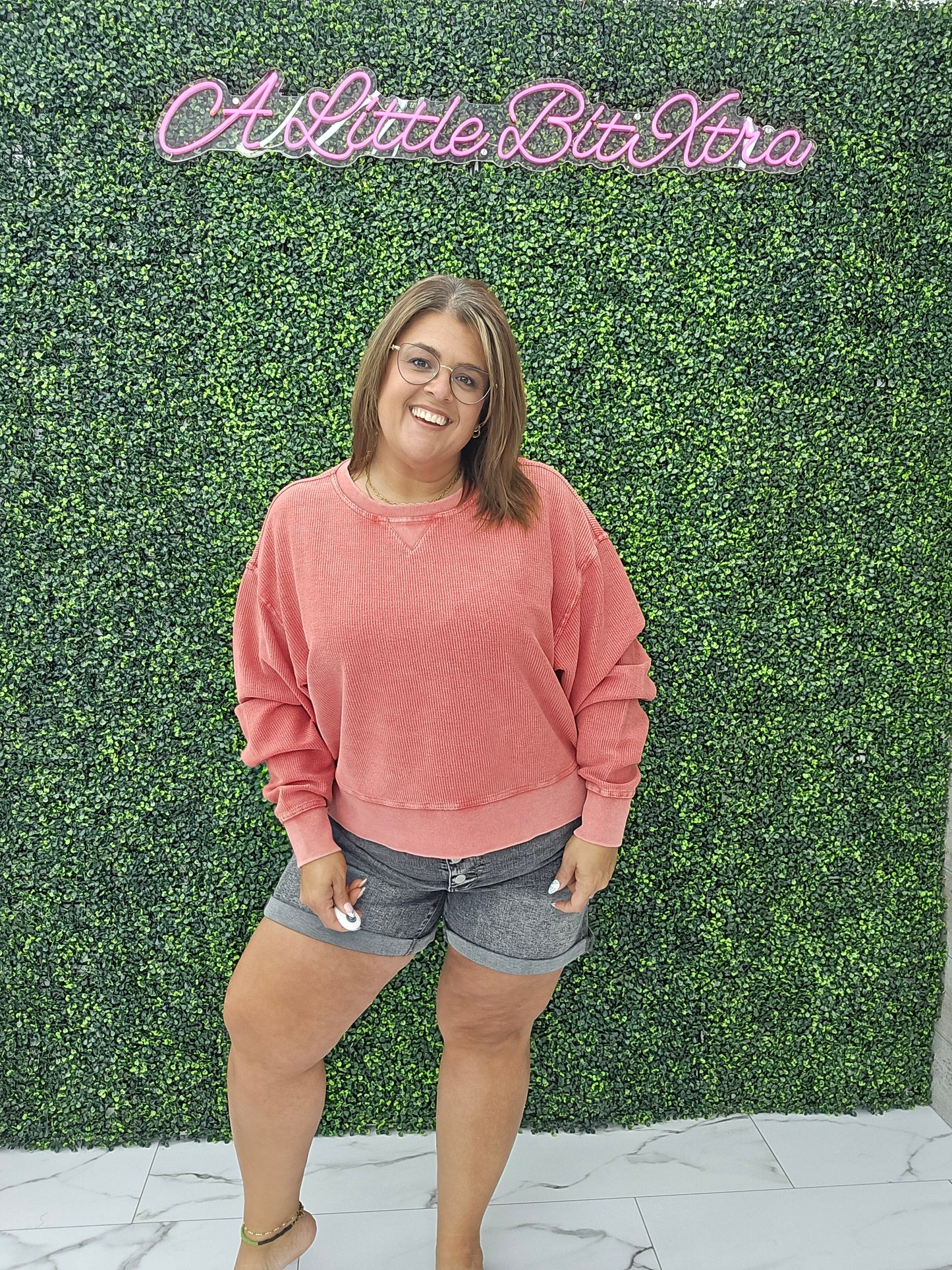 Corded Boxy Pullover Red