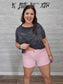 Z Pink Acid Wash Frayed Cutoff Hem Shorts