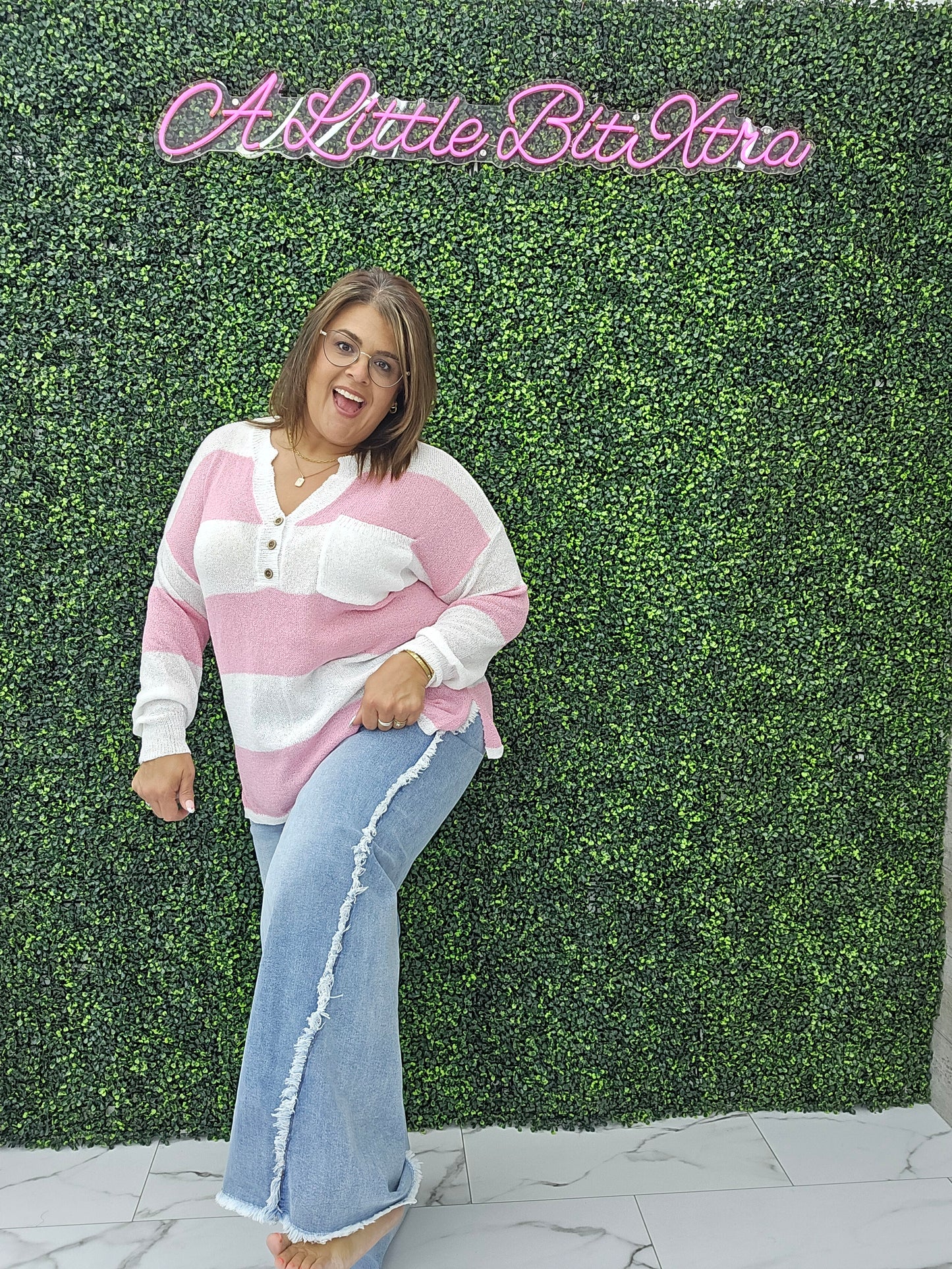 Lilly Breezy Button Up Stripes Blouse: Pink