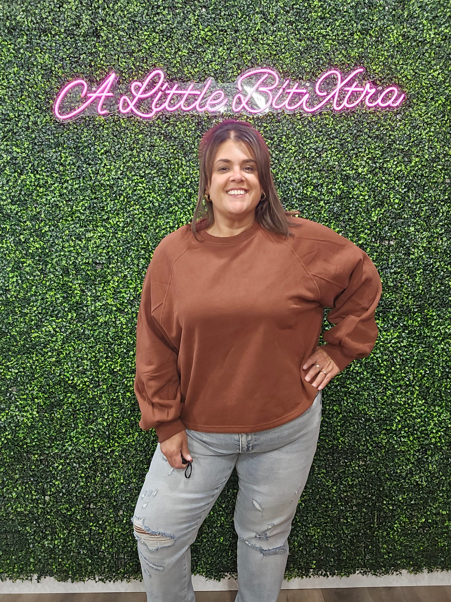 Light Fleece Midi Balloon Sleeve Sweater Brown