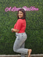 Short Sleeve Oversize Crop Cotton Knit Tee RED