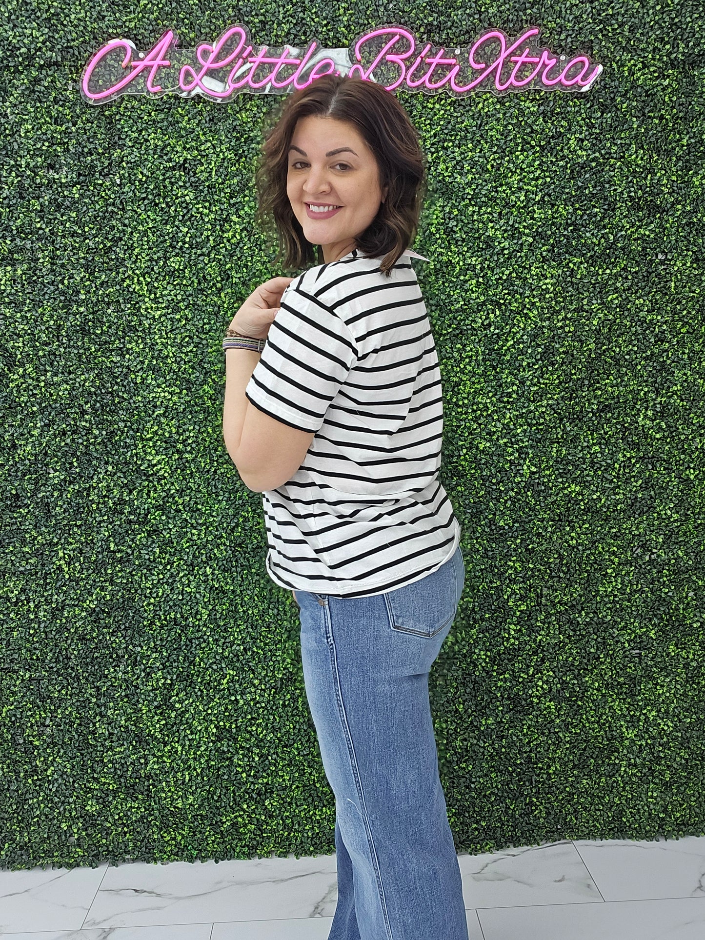 Short Sleeve Stripe Oversized Tee Black