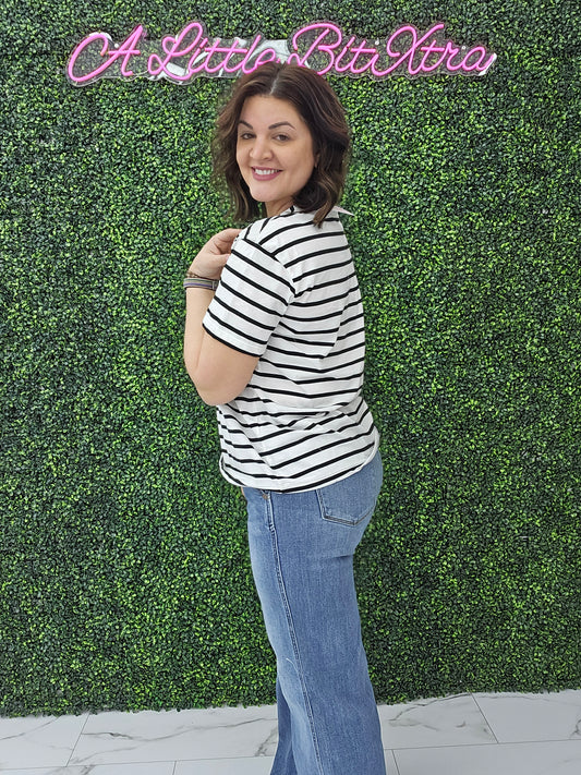 Short Sleeve Stripe Oversized Tee Black