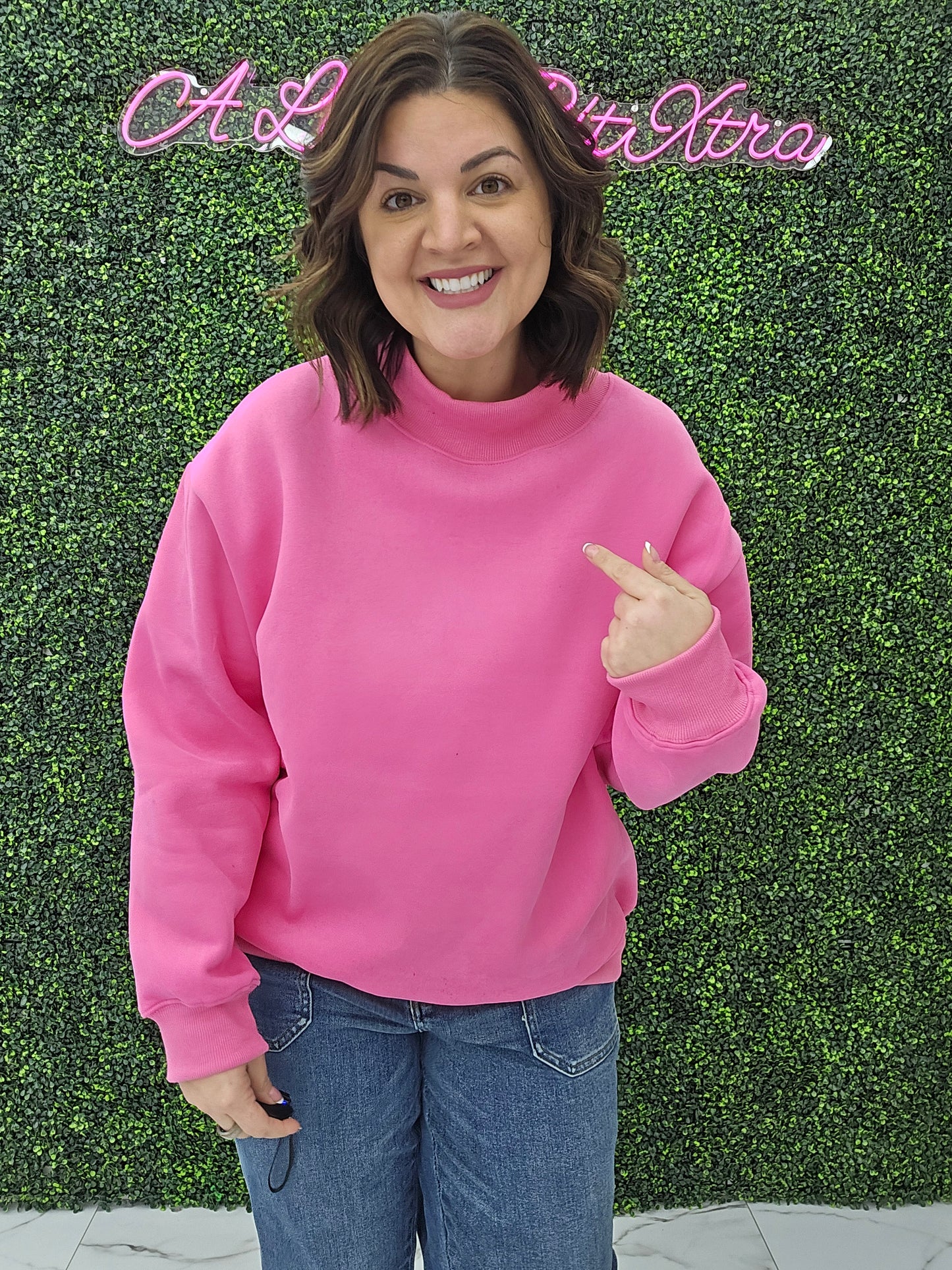 Mock Neck Sweatshirt (hot pink)