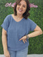 BOXY CHUNKY KNIT SHORT SLEEVE SWEATER DUSTY BLUE