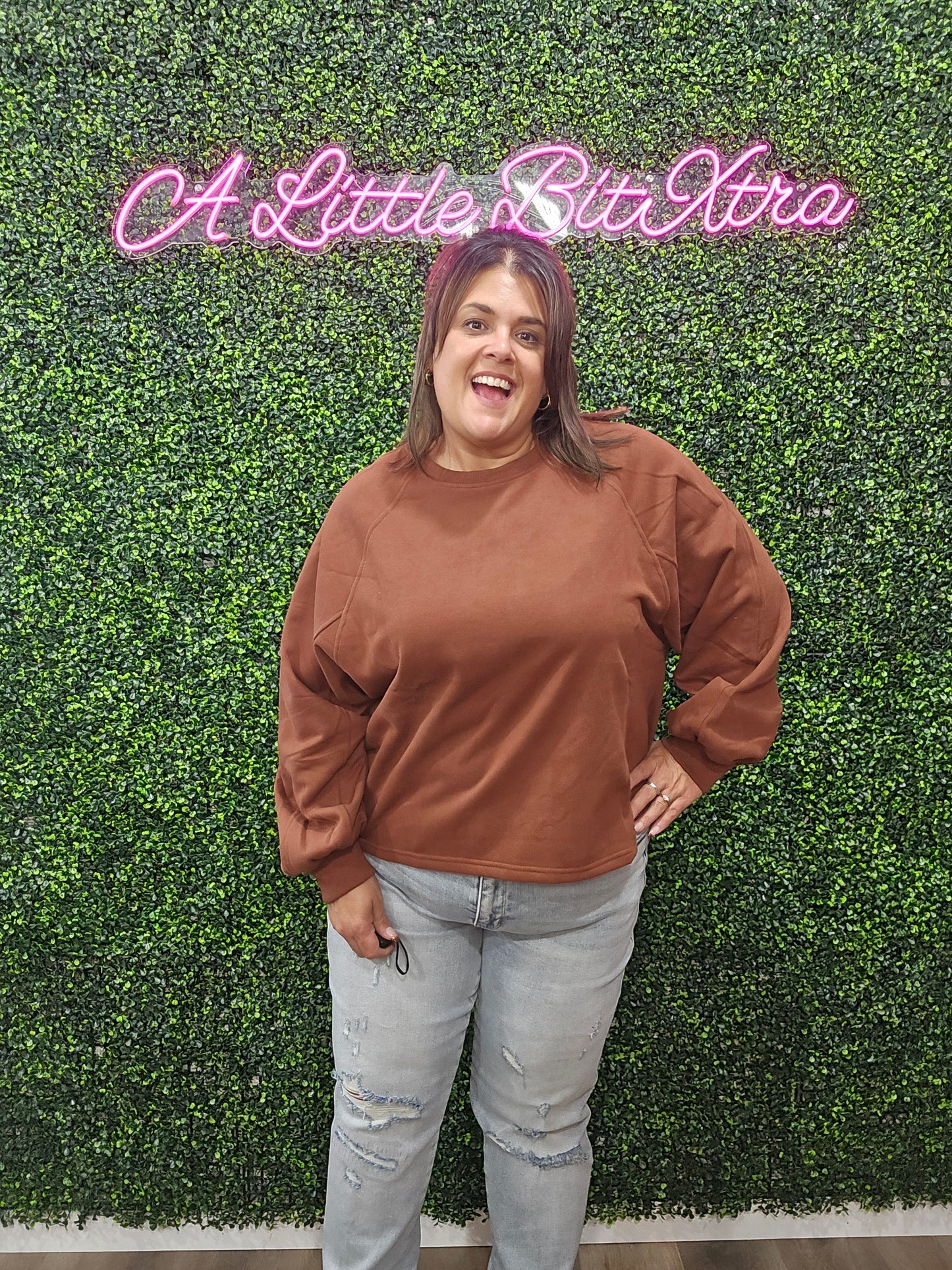 Light Fleece Midi Balloon Sleeve Sweater Brown