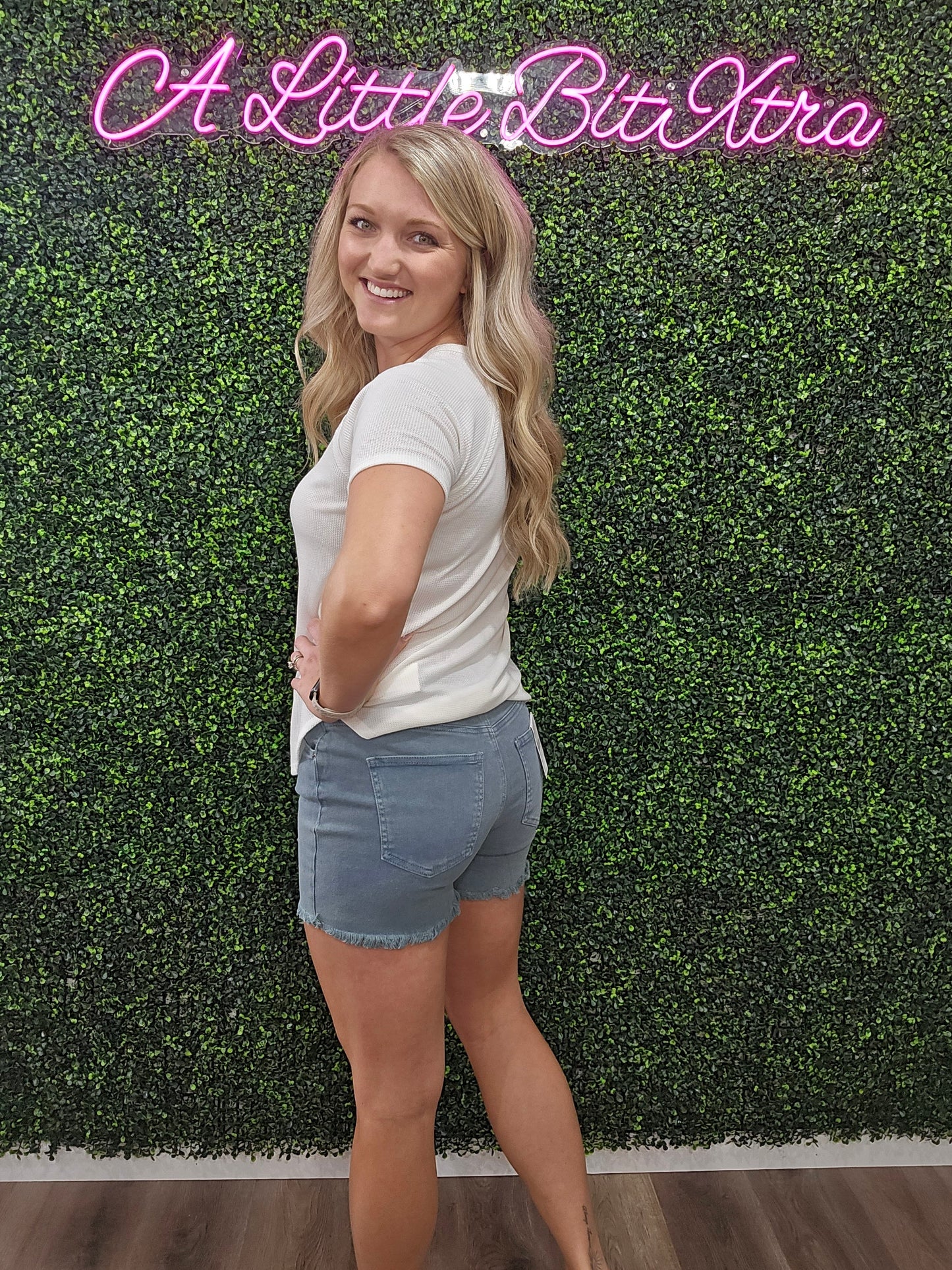 Z Teal Acid Wash Frayed Cutoff Hem Shorts