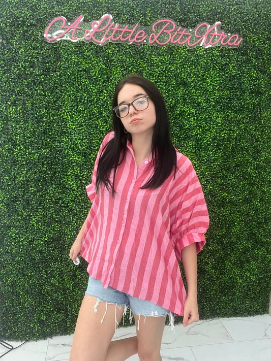 Red/Pink Striped Oversized Shirt