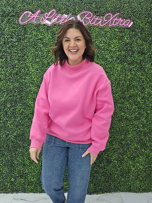 Mock Neck Sweatshirt (hot pink)
