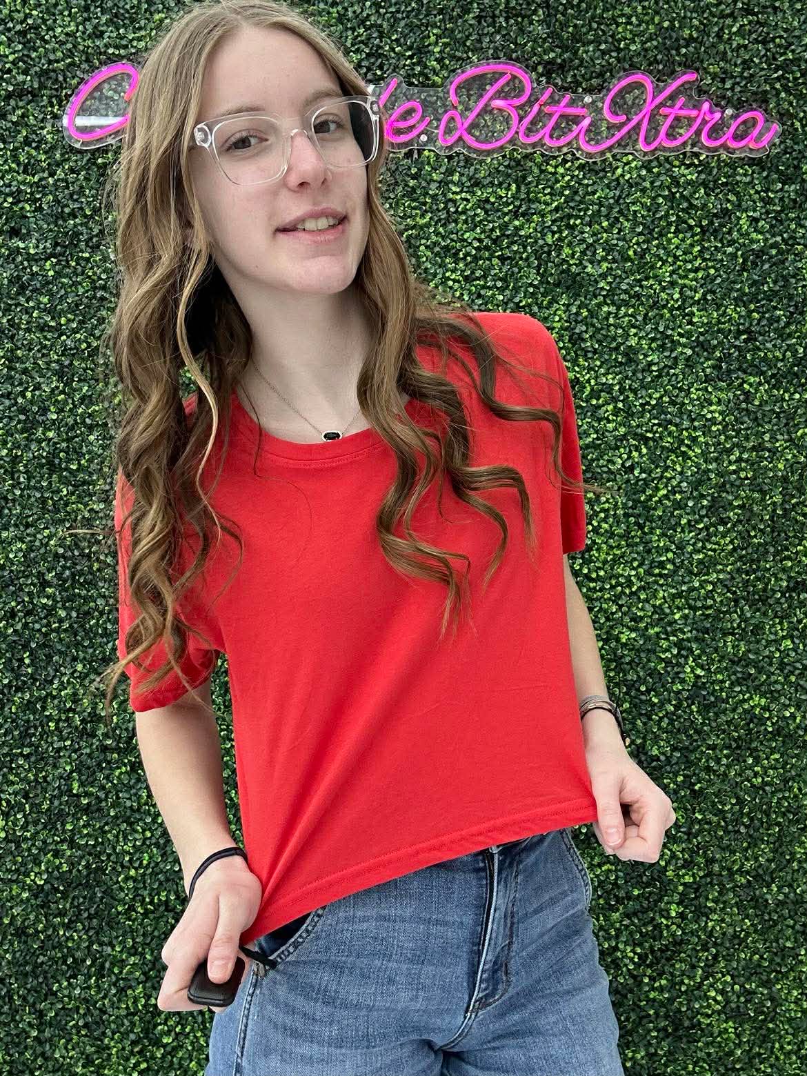 Crew Neck Oversized Crop Tee Red